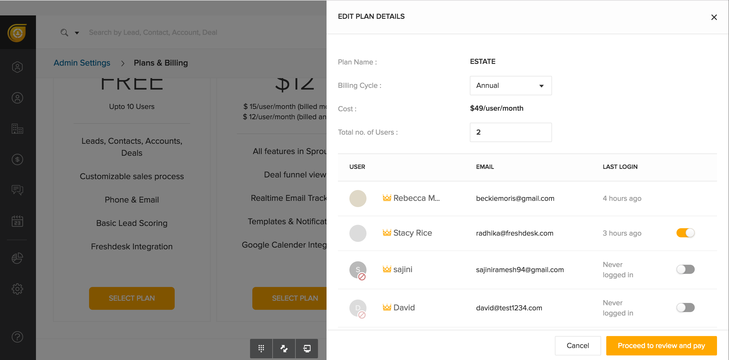 Deactivating users in Freshsales : Freshsales Classic